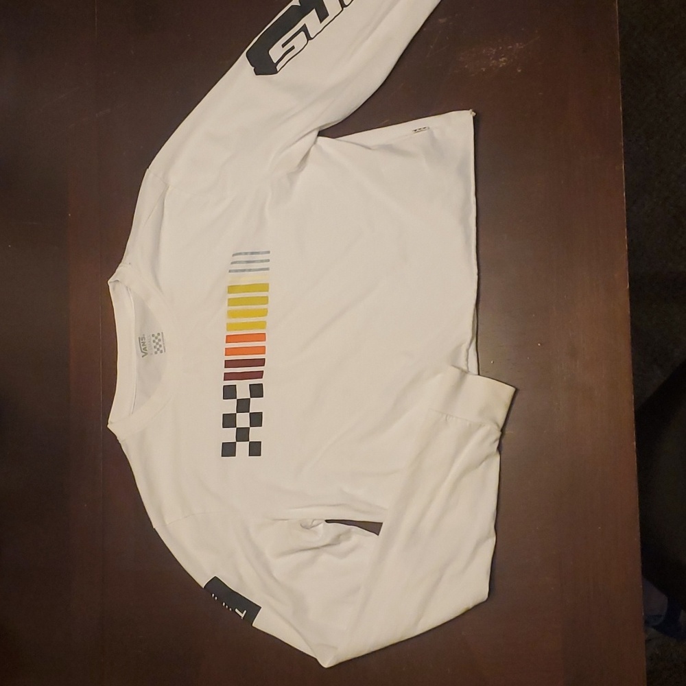 Vans white cropped long sleeve shirt, size xs